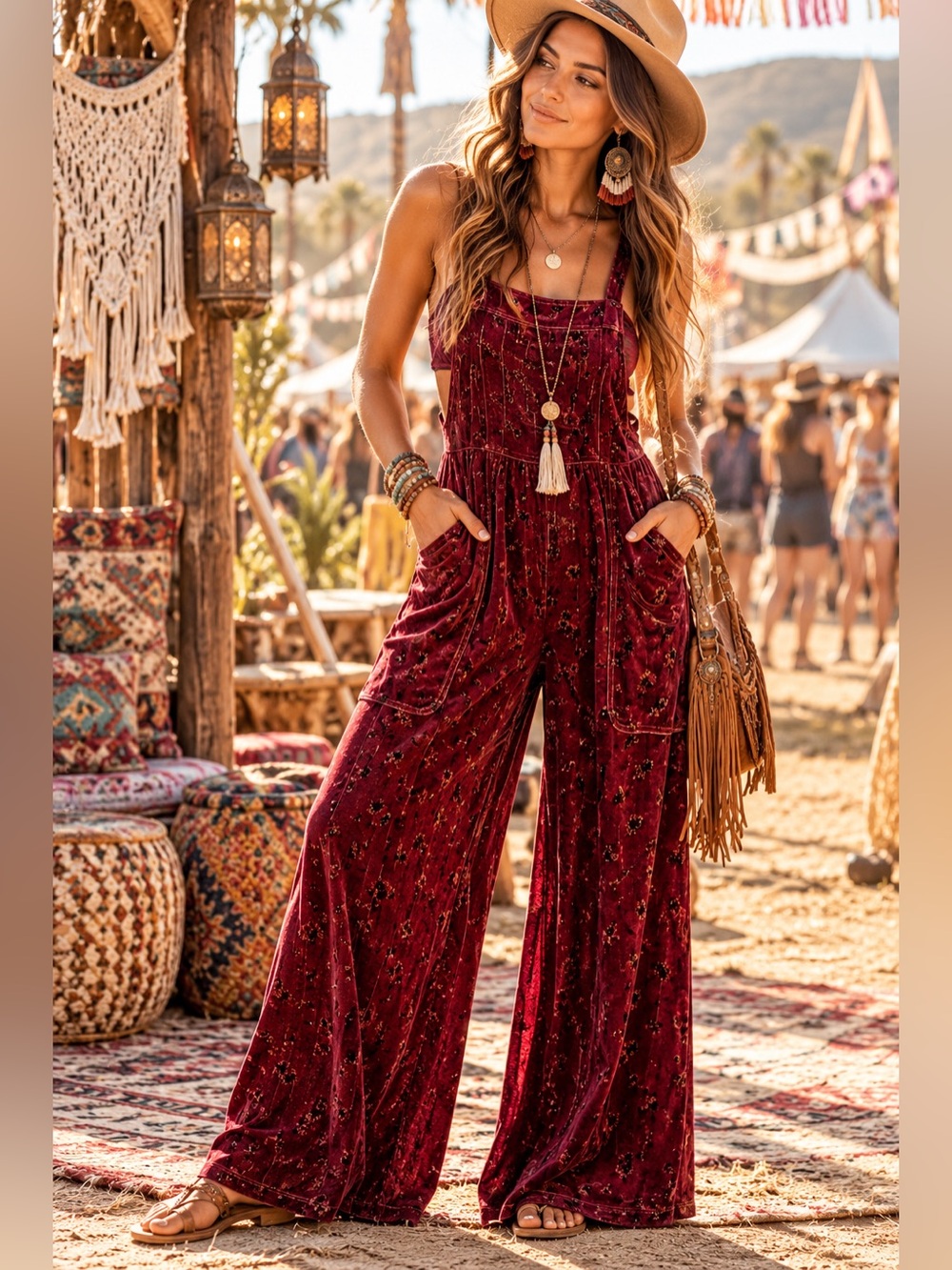 Natural Life womans Velvet Burgundy wide leg jumpsuit size L